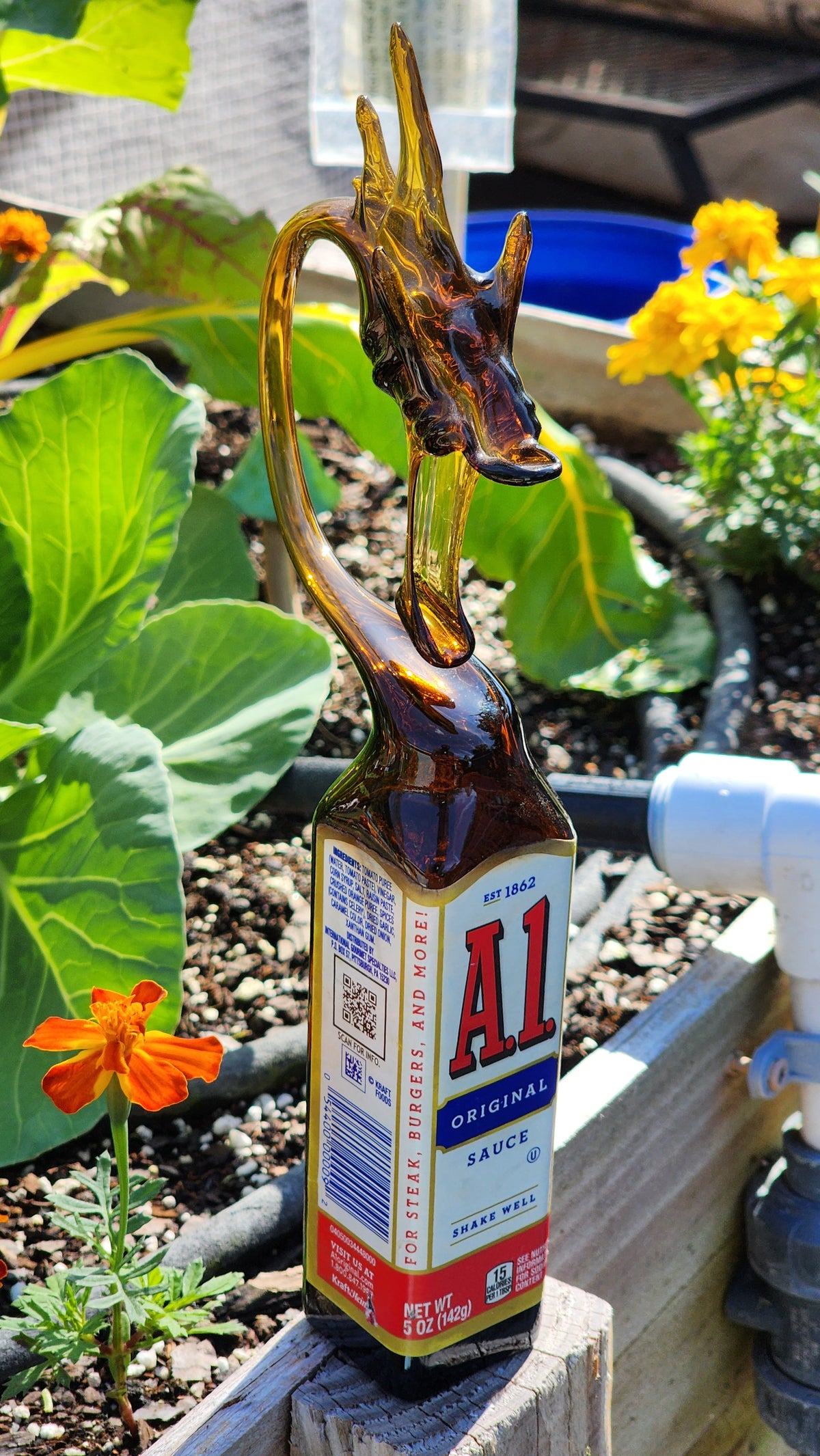 Classic Steak Sauce Dragon Bottle Sculpture – Handcrafted Kitchen Art