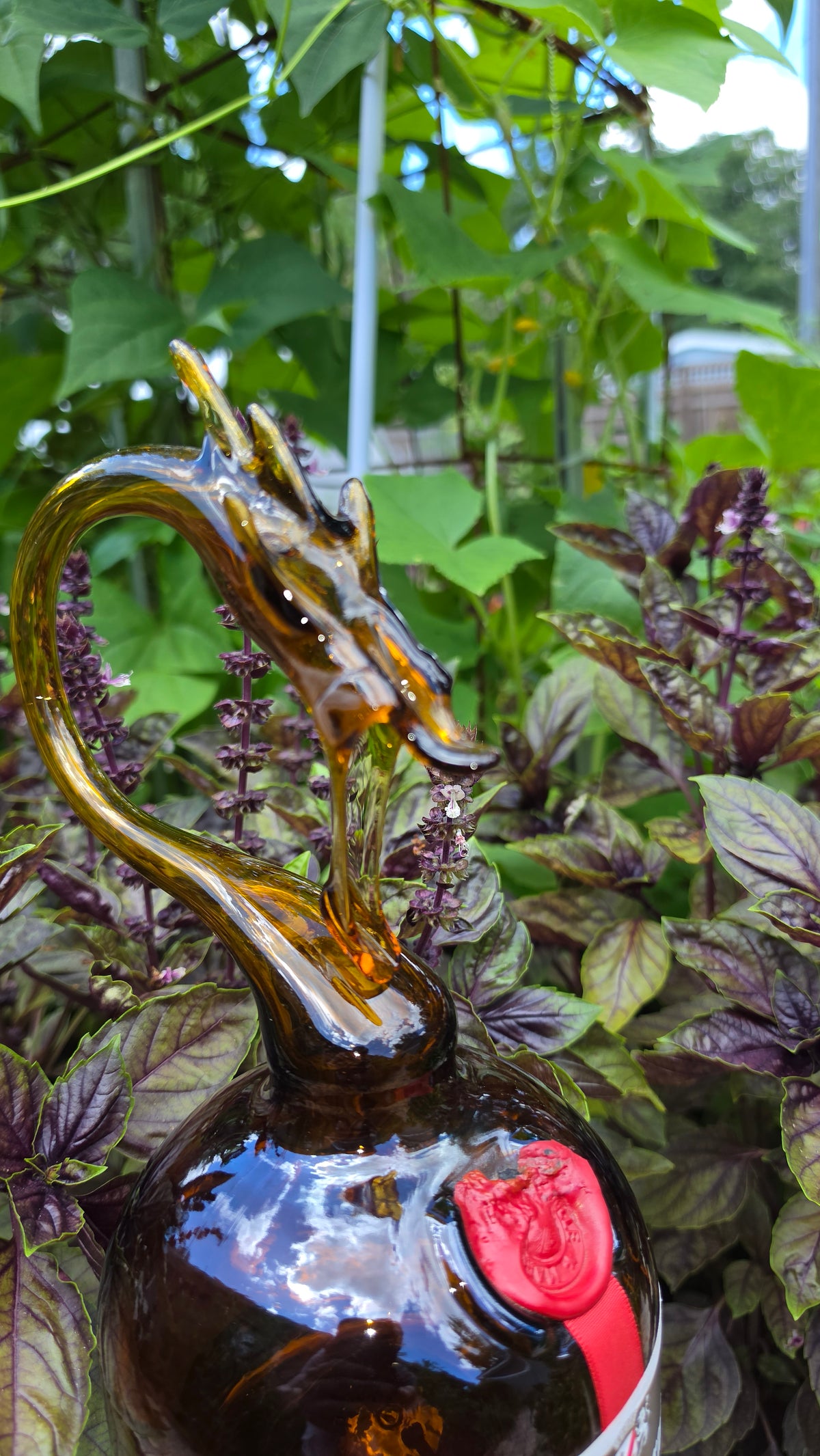 Oversized Glass Dragon Bottle Sculpture – Handcrafted Commanding Art