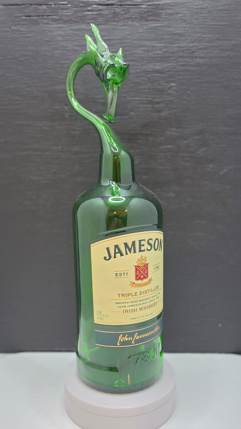 Emerald Green Glass Bottle Dragon Sculpture – Handcrafted Decorative Art
