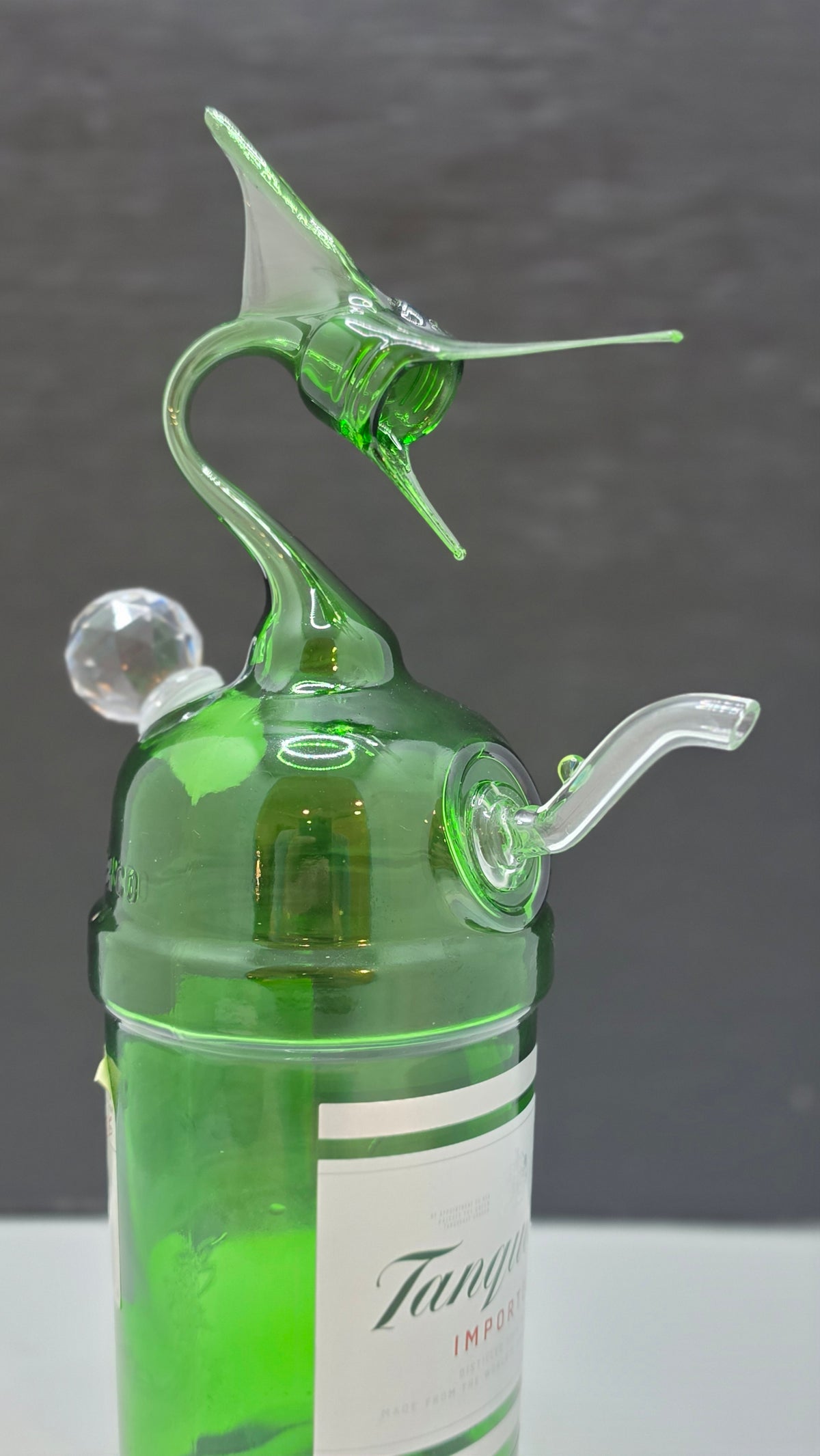 Green Marlin Shot Pouring Bottle — Handcrafted Glass Sculpture