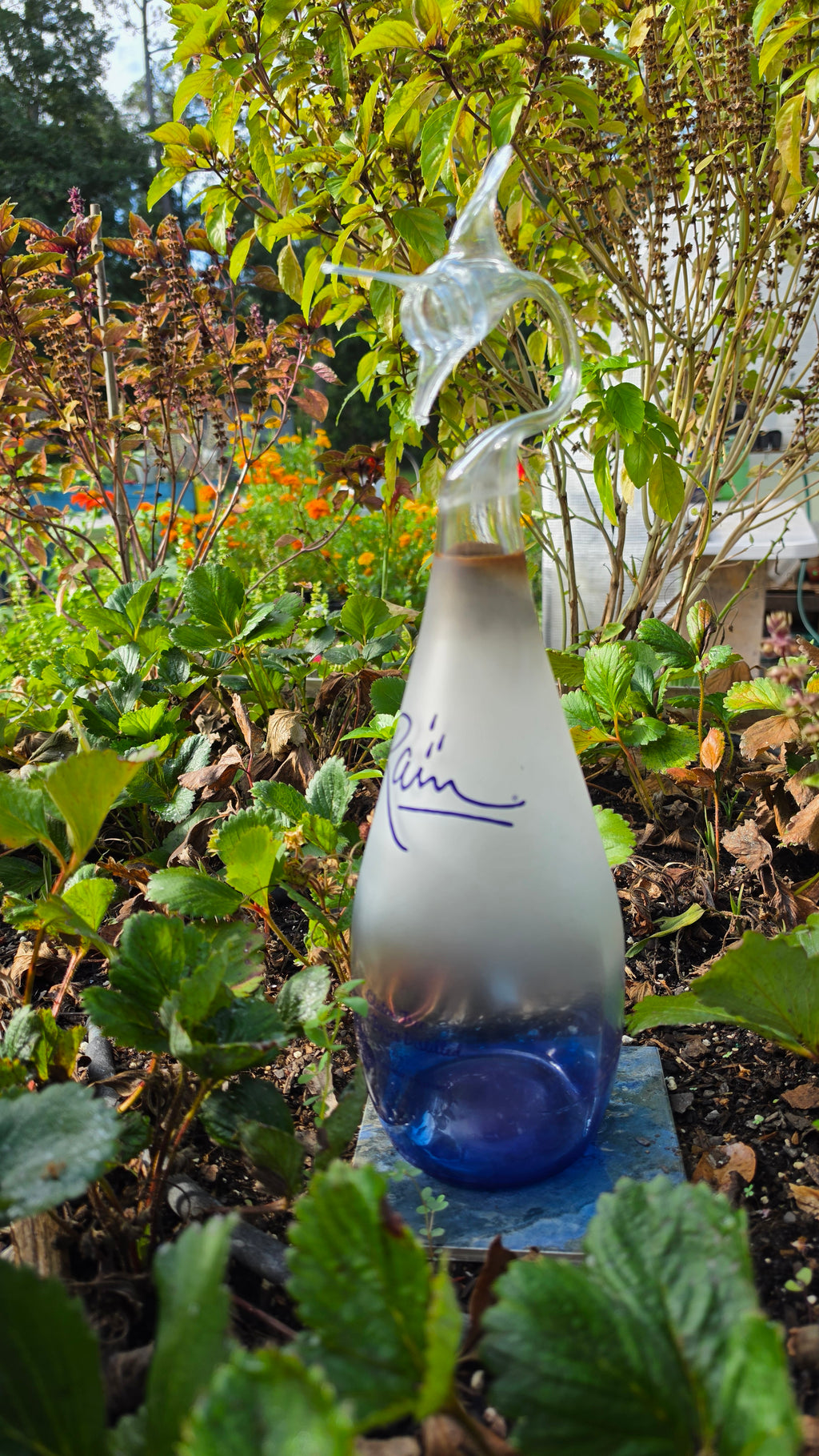 Frosted Cobalt Blue Glass Marlin Bottle Sculpture – Handcrafted Premium Art
