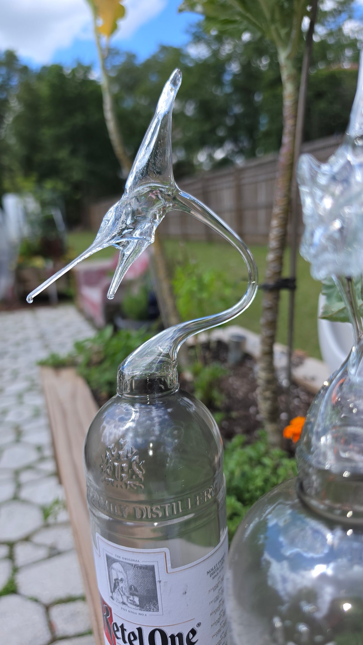 Clear Glass Dragon or Marlin Bottle Sculpture – Handcrafted Art
