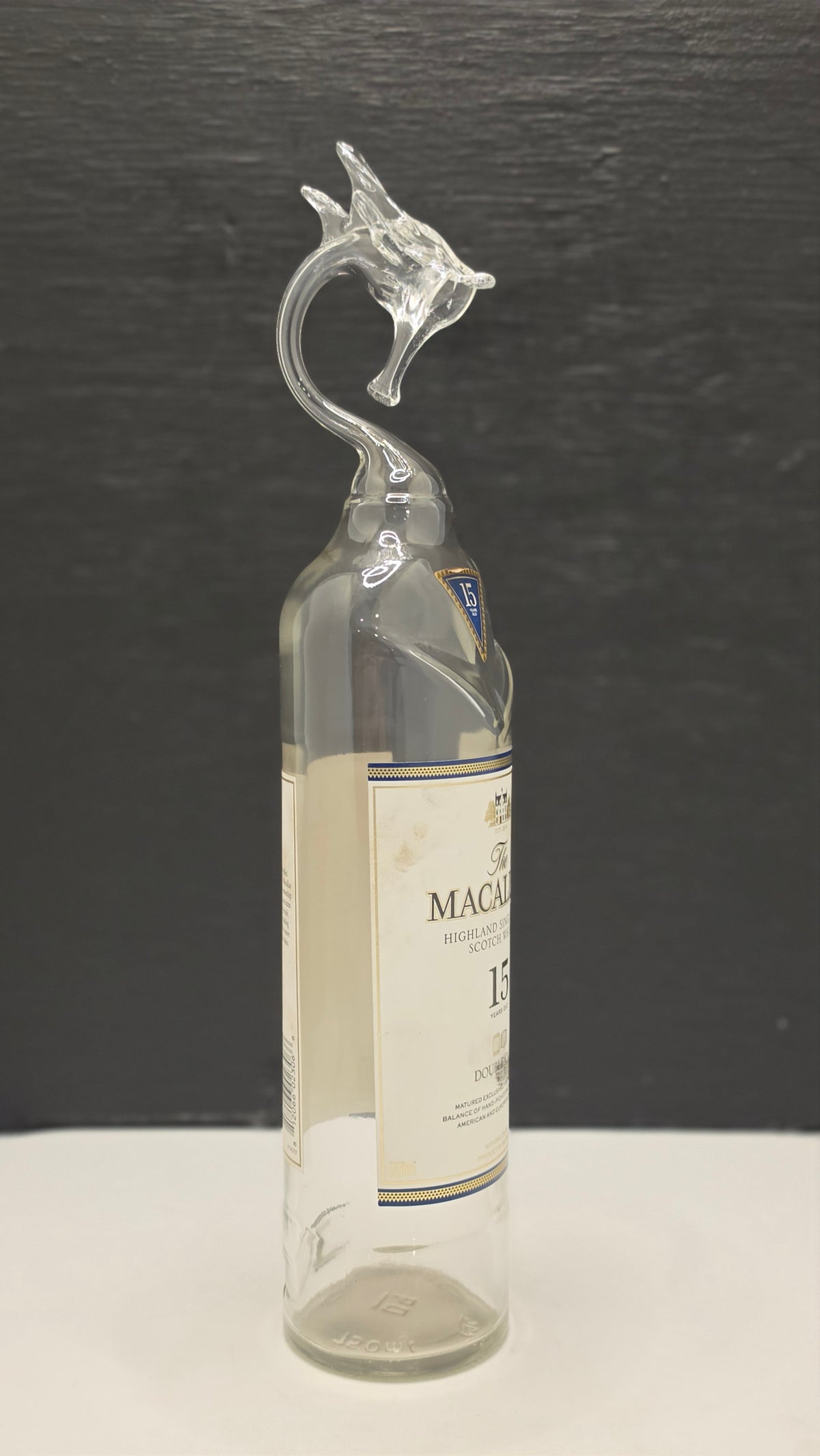 Highland Glass Dragon Bottle Sculpture – Handcrafted Clear Glass Art