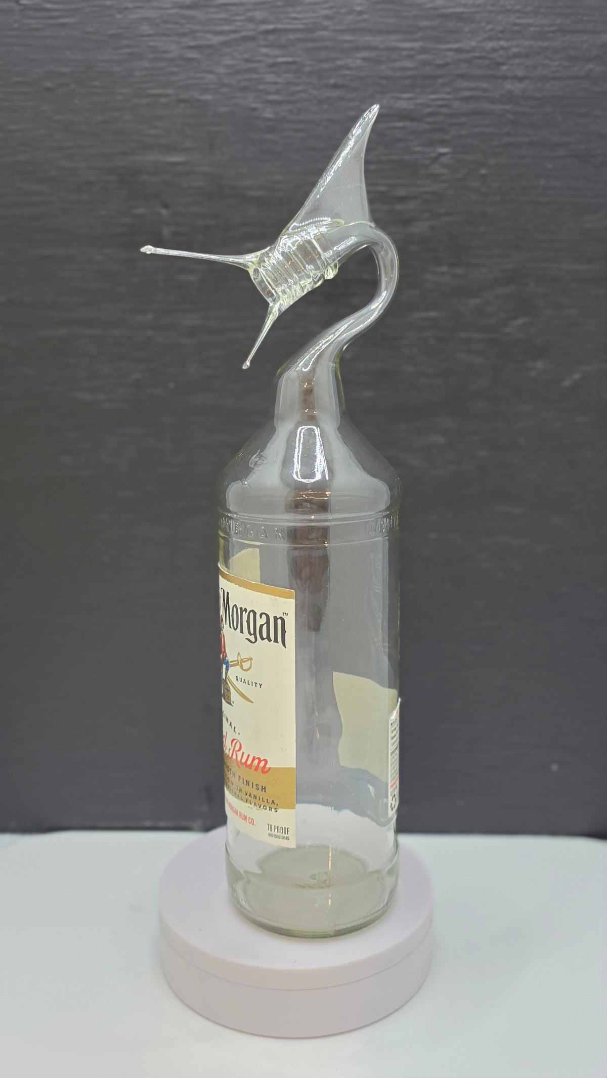 Crystal Clear Glass Marlin Bottle Sculpture – Handcrafted Decorative Art