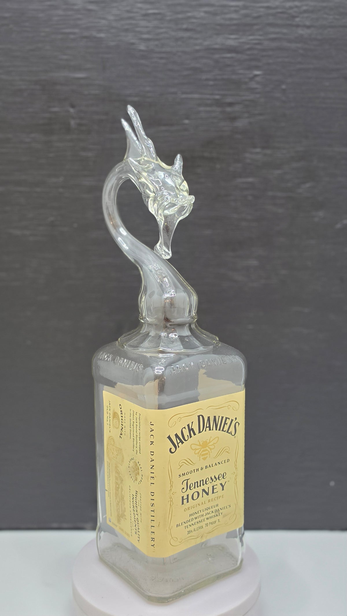 Honey Gold Glass Bottle Dragon Sculpture – Handcrafted Decorative Art