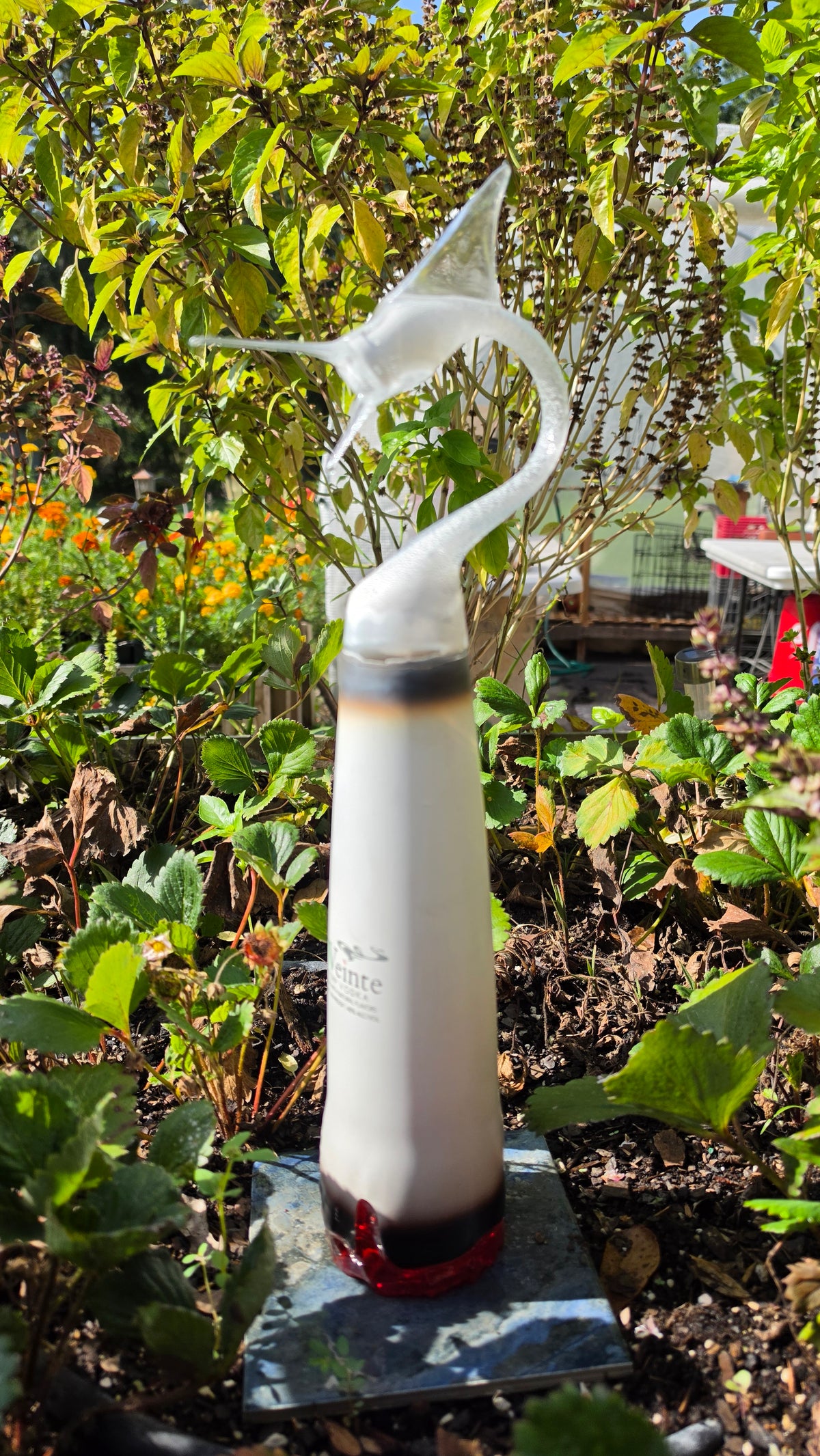 White Illuminated Glass Marlin Bottle Sculpture – LED Base Handcrafted Art