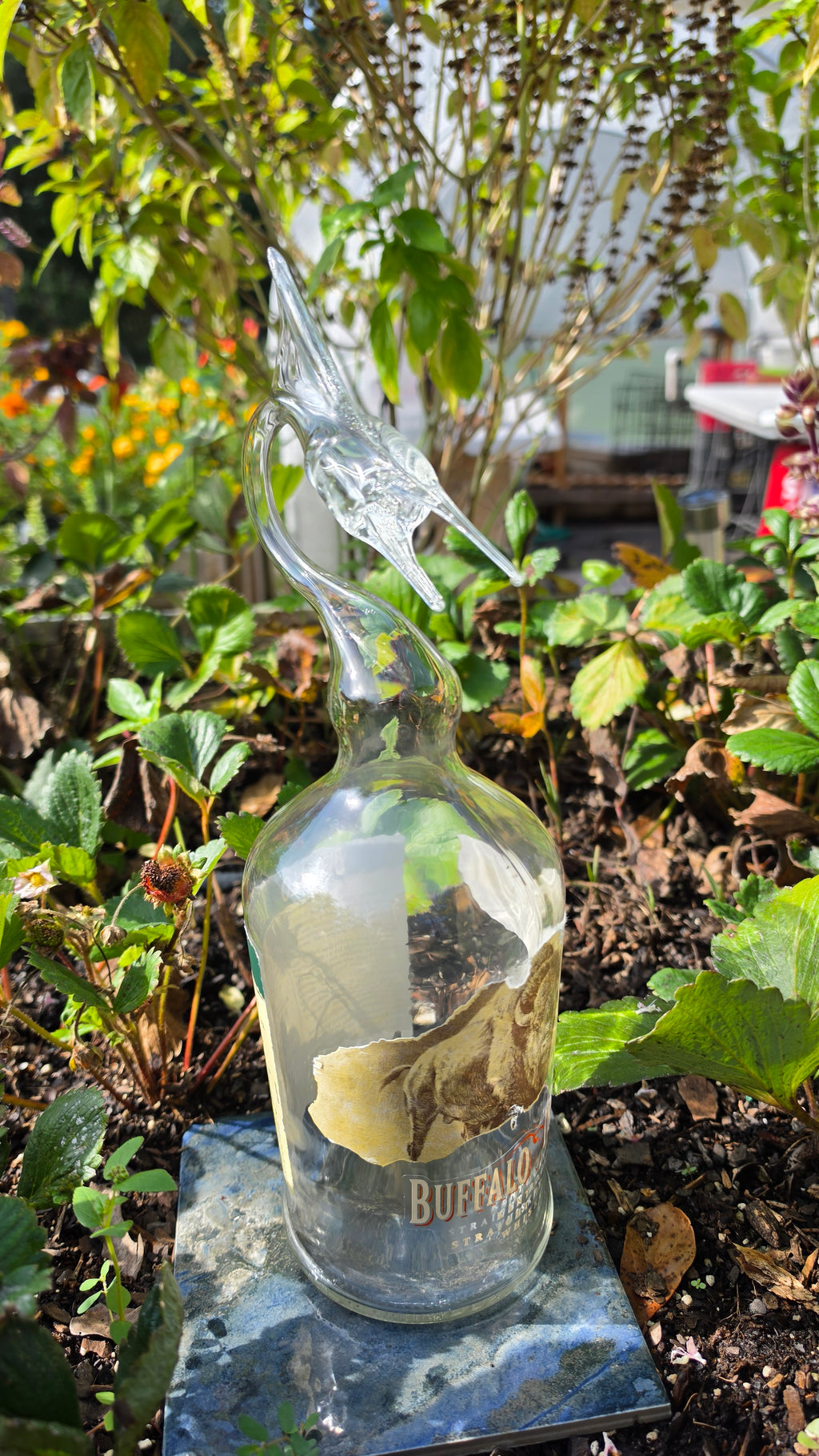 Striking Glass Marlin Bottle Sculpture – Handcrafted Decorative Art