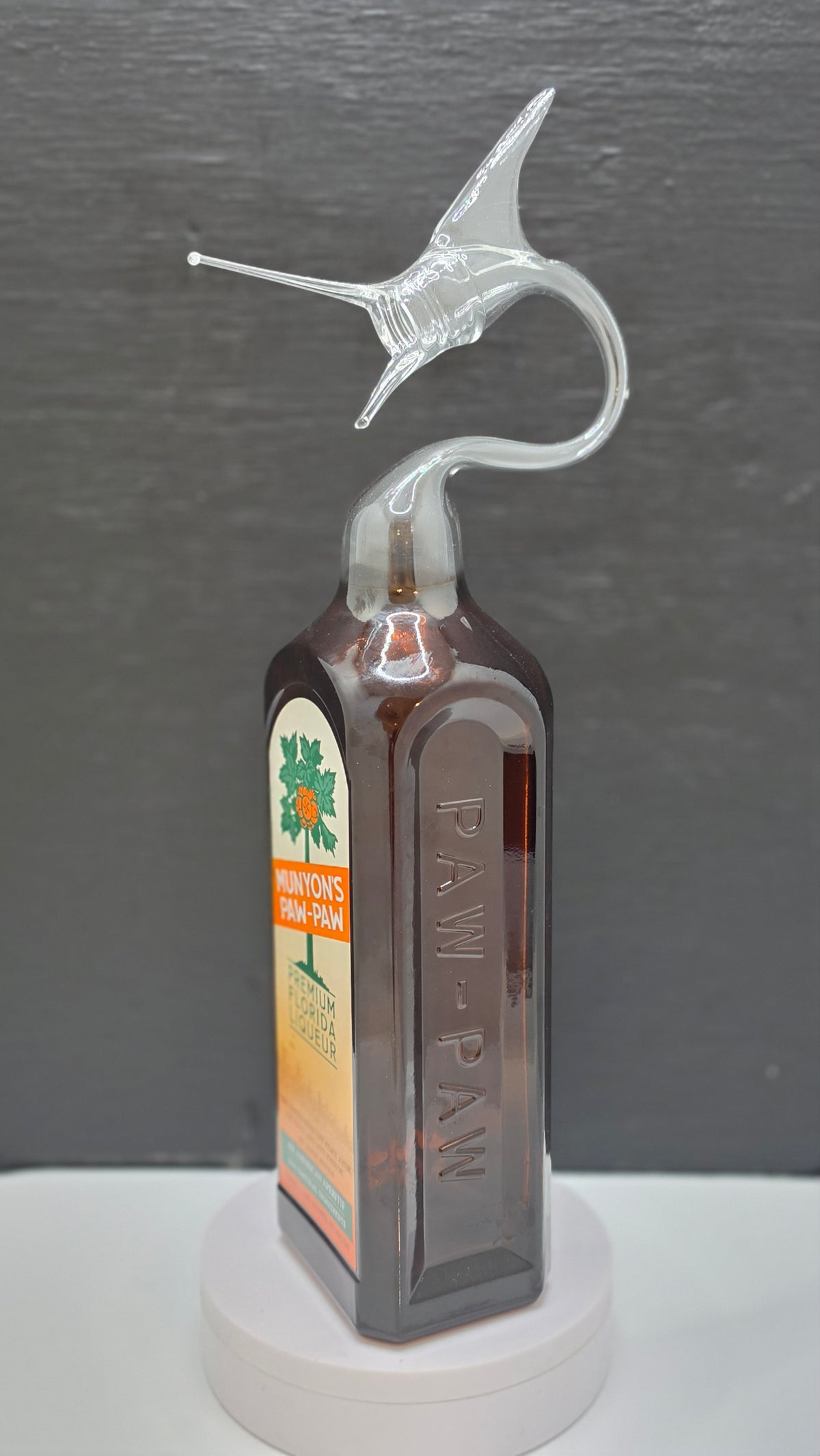 Paw Paw Glass Bottle Marlin Sculpture – Handcrafted Decorative Art