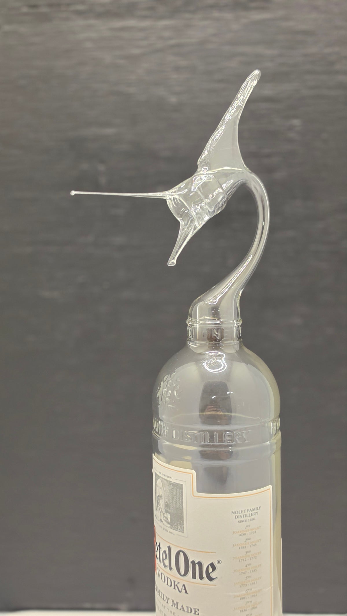 Ketel Glass Marlin Bottle Sculpture – Handcrafted Clear Glass Coastal Art