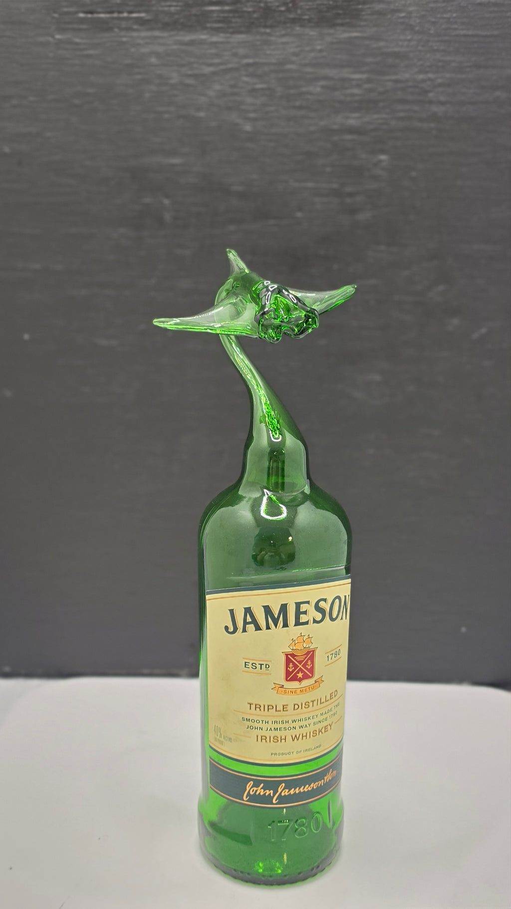 Green Manta Ray Glass Bottle Sculpture – Handcrafted Decorative Art – view 1