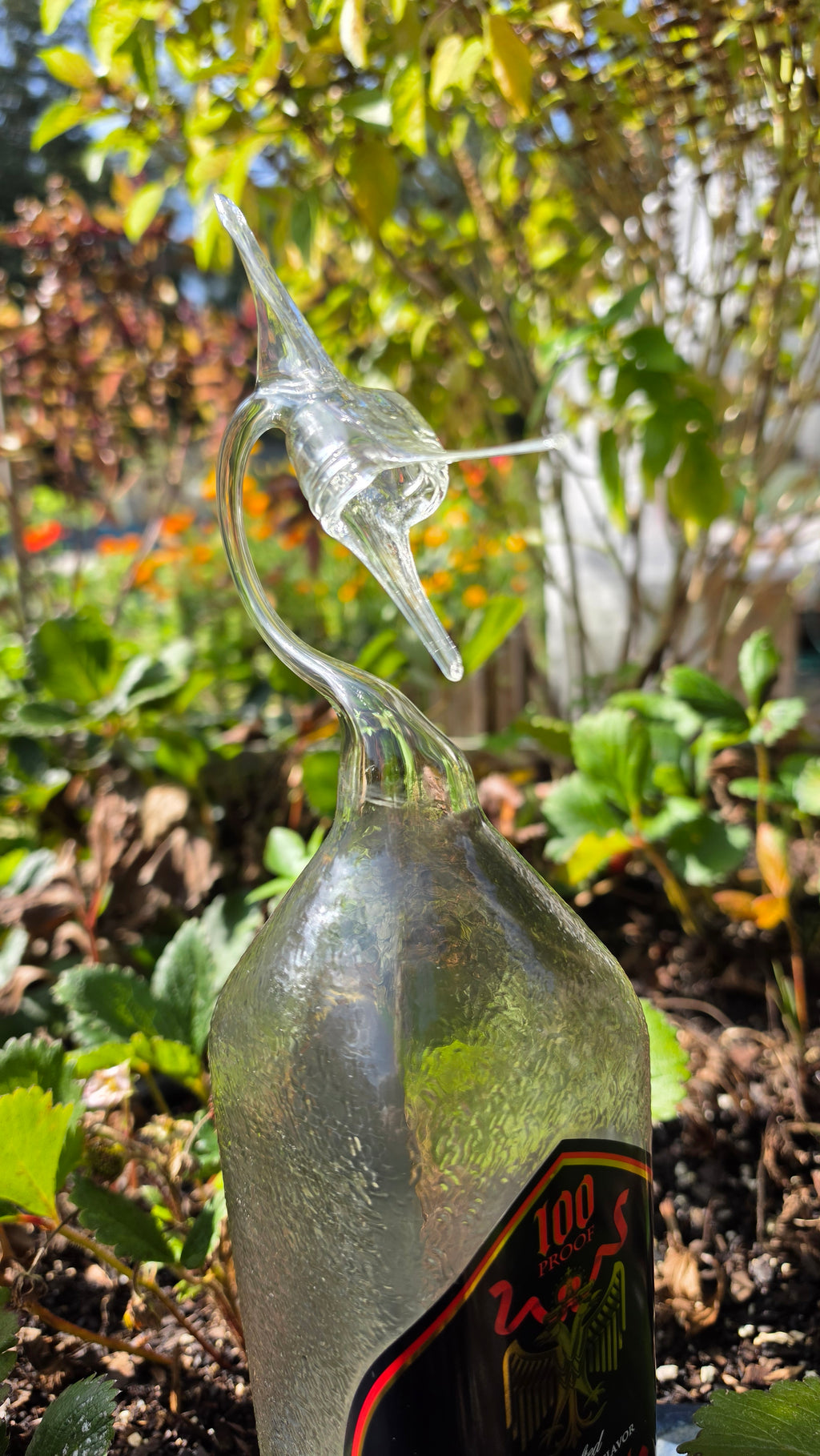 Deep-Sea Glass Marlin Bottle Sculpture – Handcrafted Striking Art