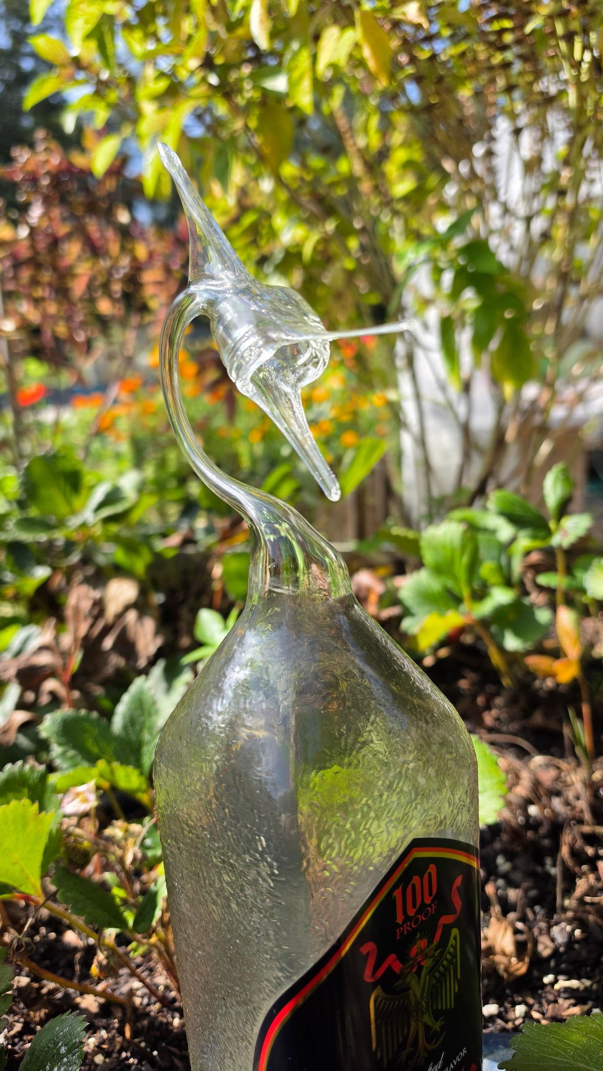 Deep-Sea Glass Marlin Bottle Sculpture – Handcrafted Striking Art