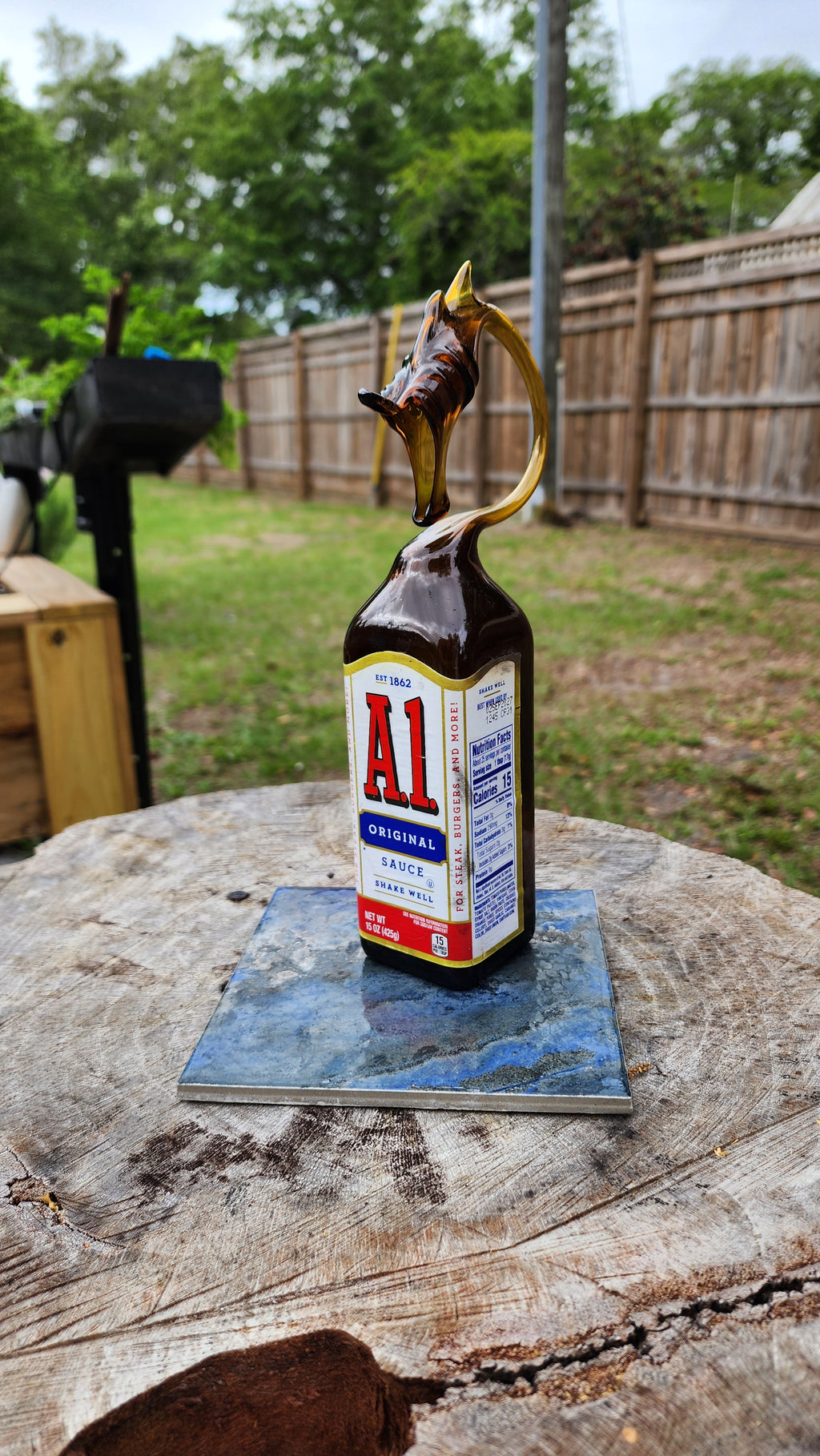 Steak Sauce Dragon Bottle Sculpture – Handcrafted Kitchen Art (Made to Order)