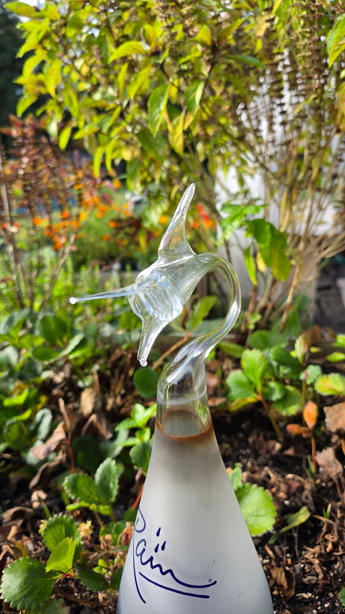 Frosted Cobalt Blue Glass Marlin Bottle Sculpture – Handcrafted Premium Art