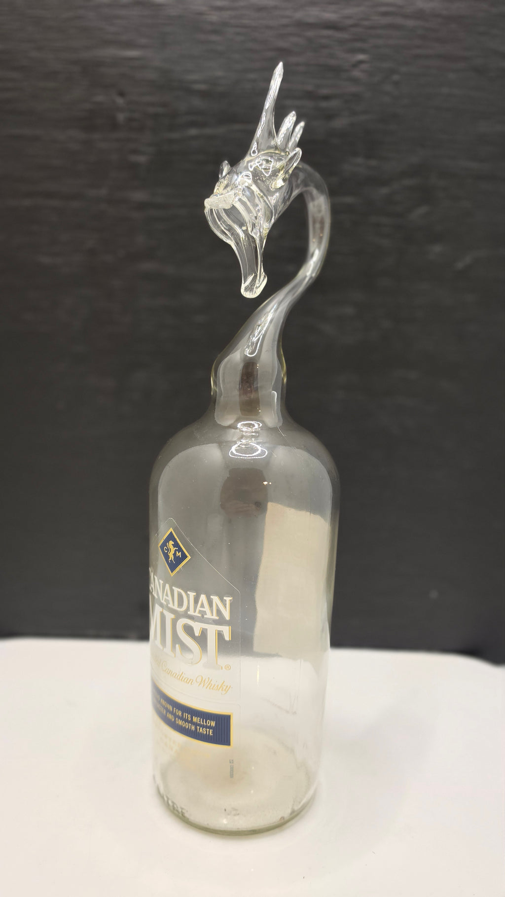 Canadian Frost Glass Dragon Bottle Sculpture – Handcrafted Collectible Art | Essenar
