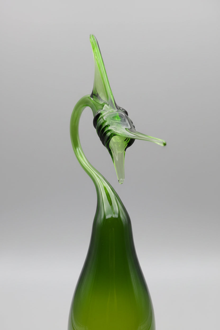 Vivid Green Glass Marlin Bottle Sculpture – Handcrafted Decorative Art