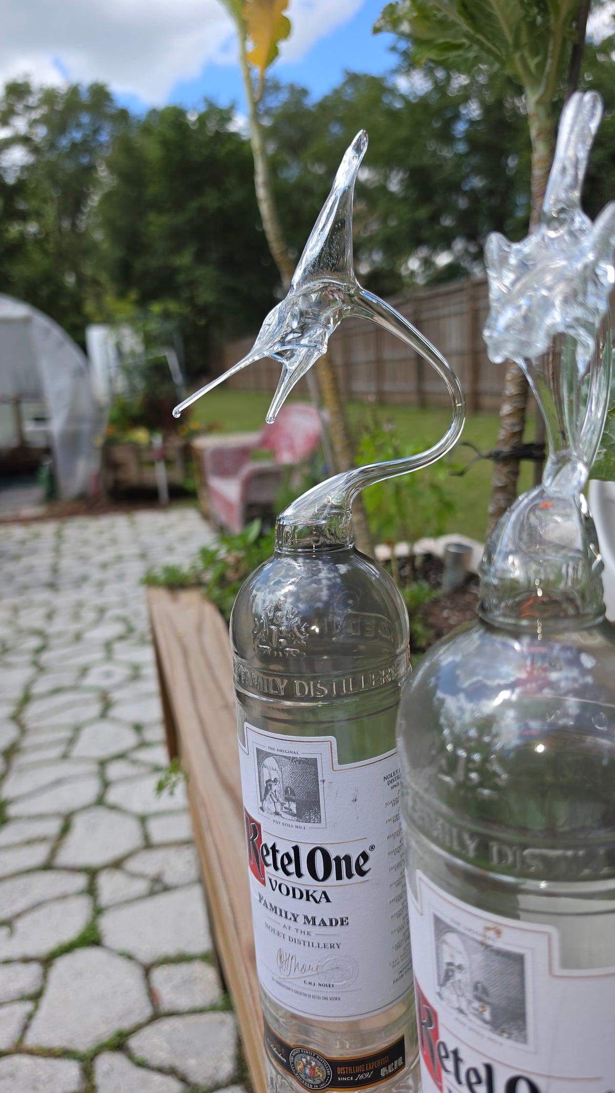 Clear Glass Dragon or Marlin Bottle Sculpture – Handcrafted Art
