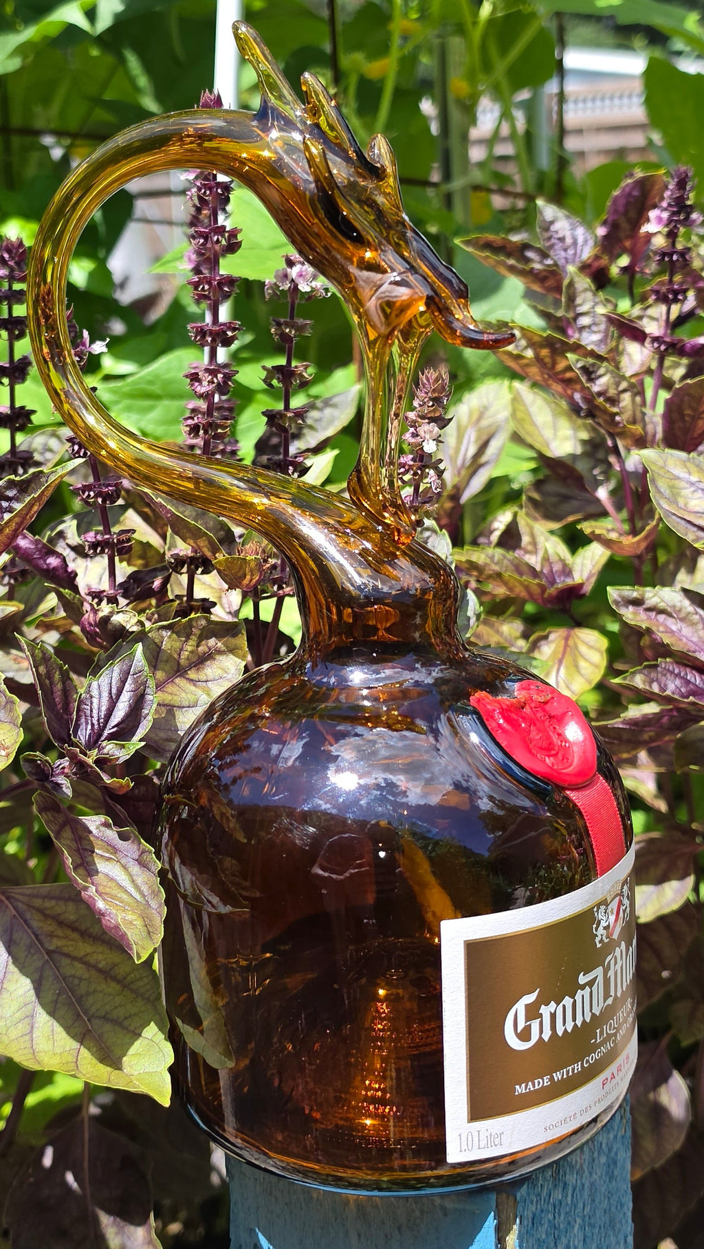 Oversized Glass Dragon Bottle Sculpture – Handcrafted Commanding Art