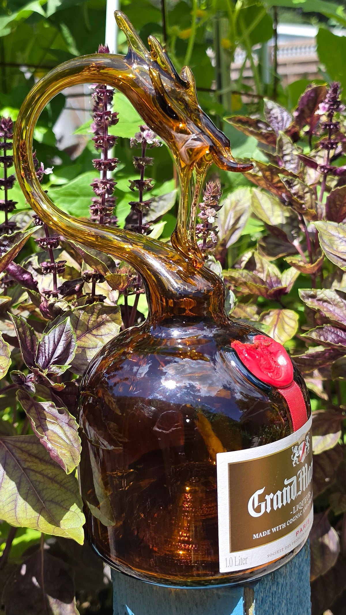 Oversized Glass Dragon Bottle Sculpture – Handcrafted Commanding Art