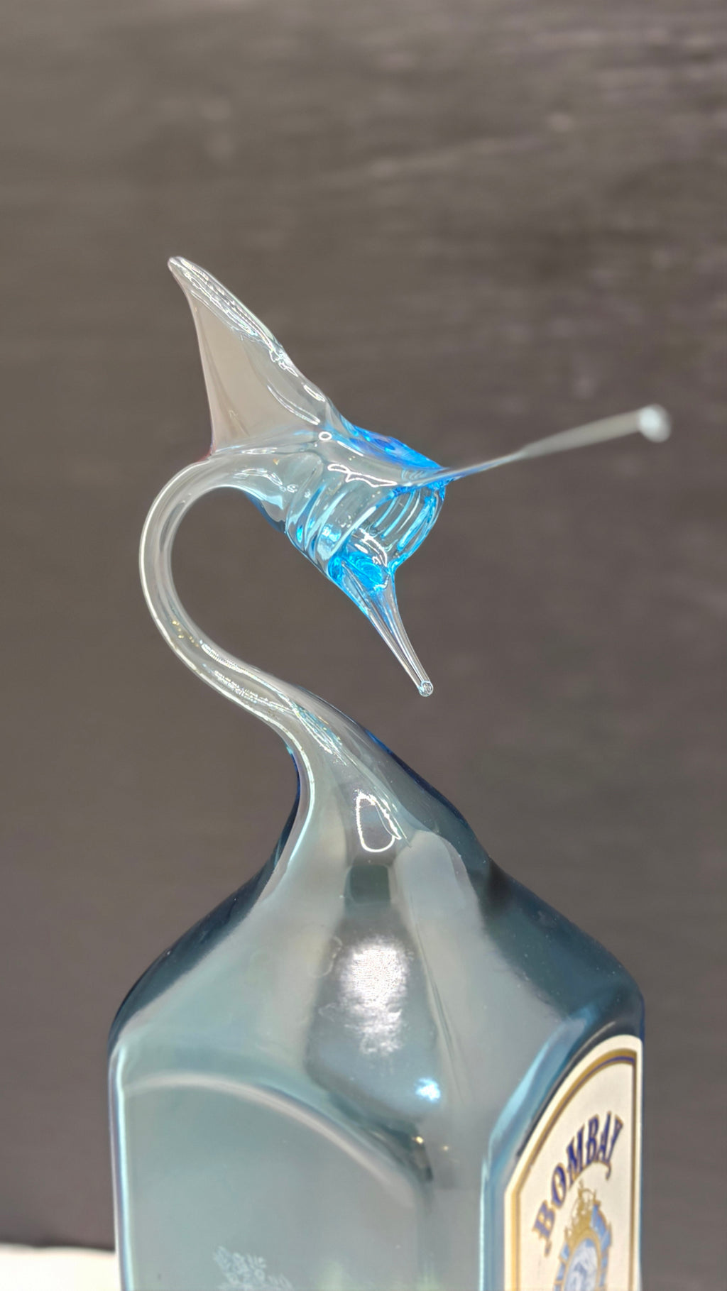 Blue Glass Marlin Bottle Sculpture – Handcrafted Decorative Art – view 1