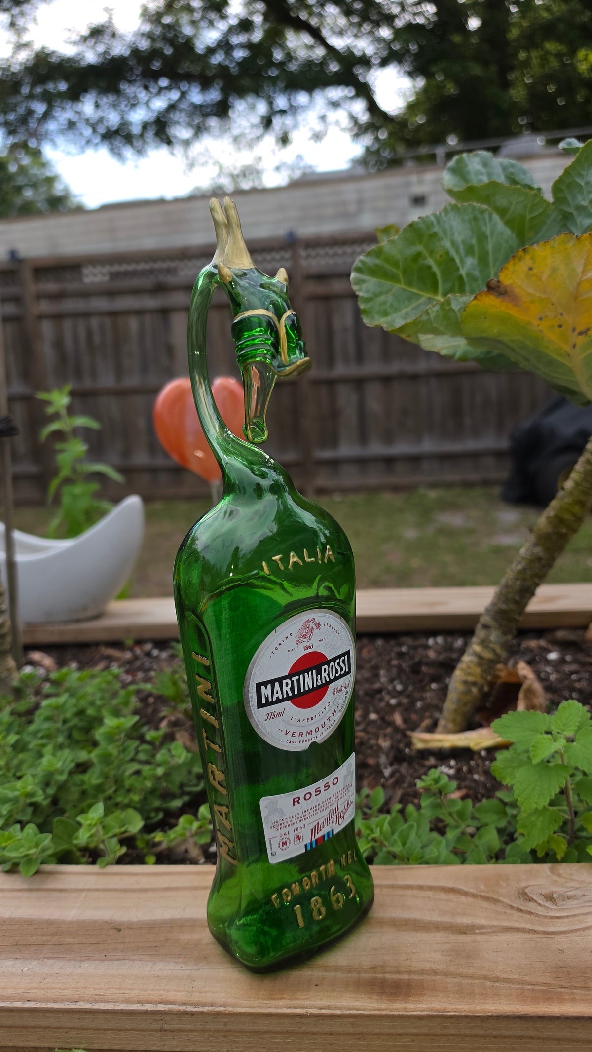 Gold Accent Glass Bottle Sculpture – Handcrafted Sleek Decorative Art