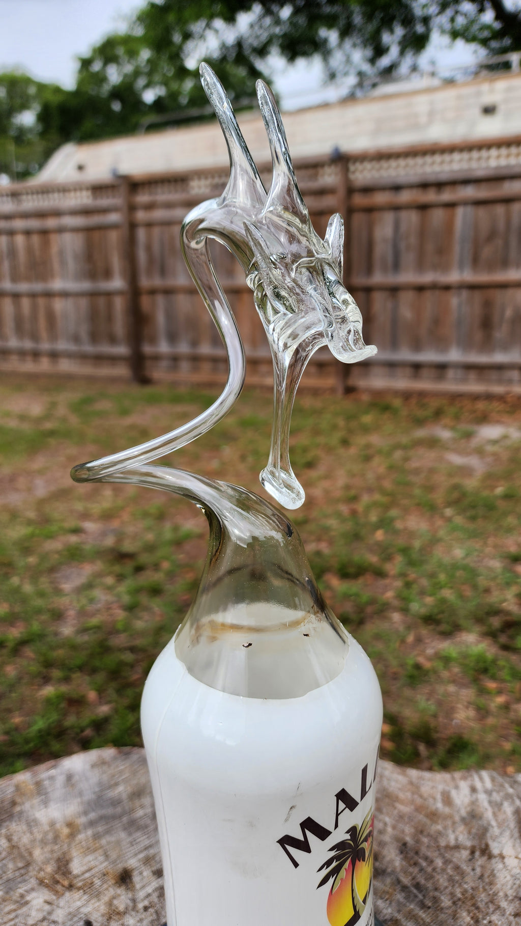 Tropical Glass Dragon Bottle Sculpture – Handcrafted Elongated Neck Art