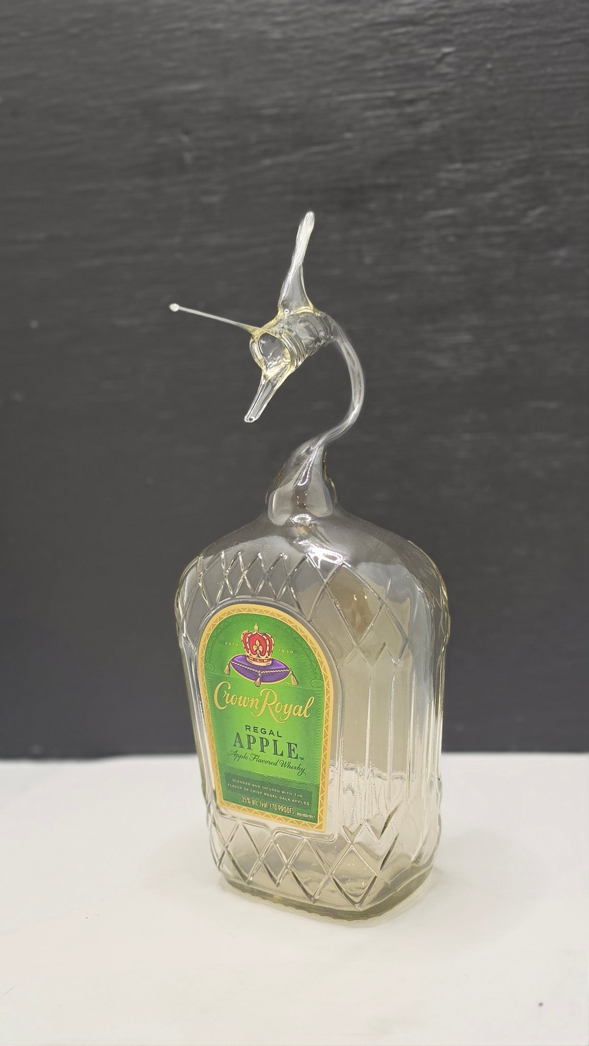 Green Glass Marlin Bottle Sculpture – Handcrafted Decorative Art – view 2