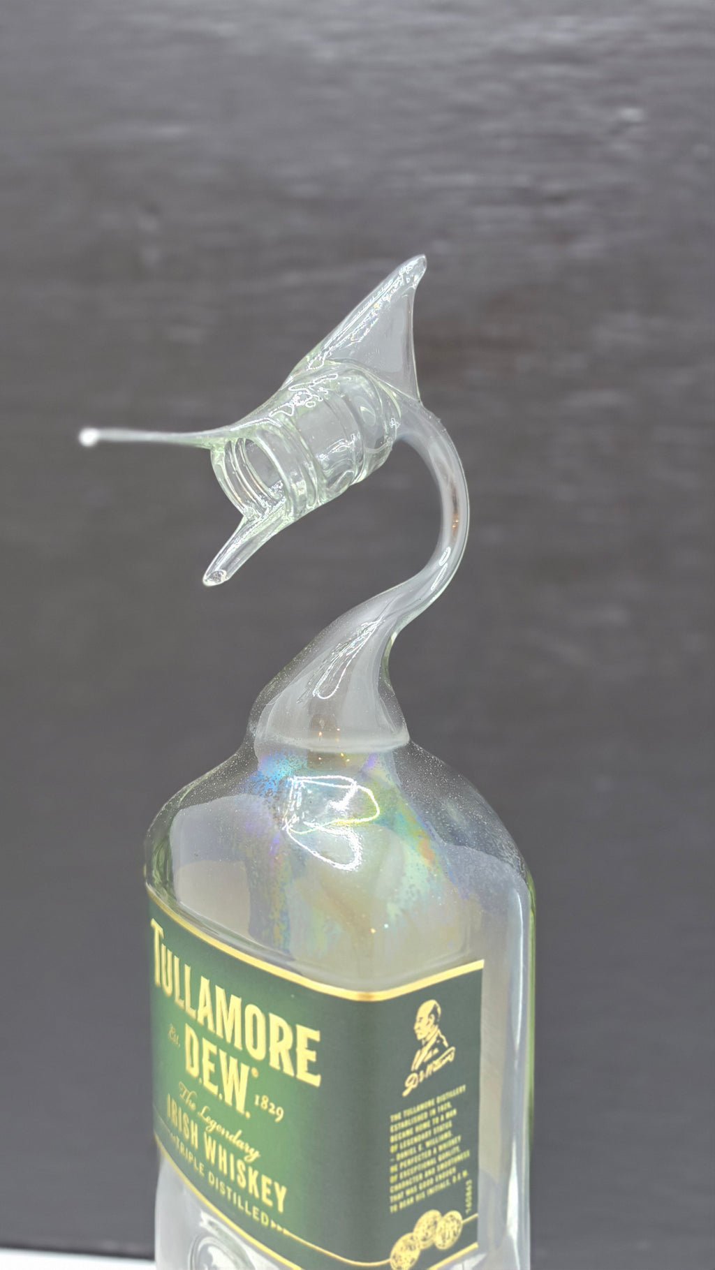 Dark Glass Marlin Bottle Sculpture – Handcrafted Decorative Art