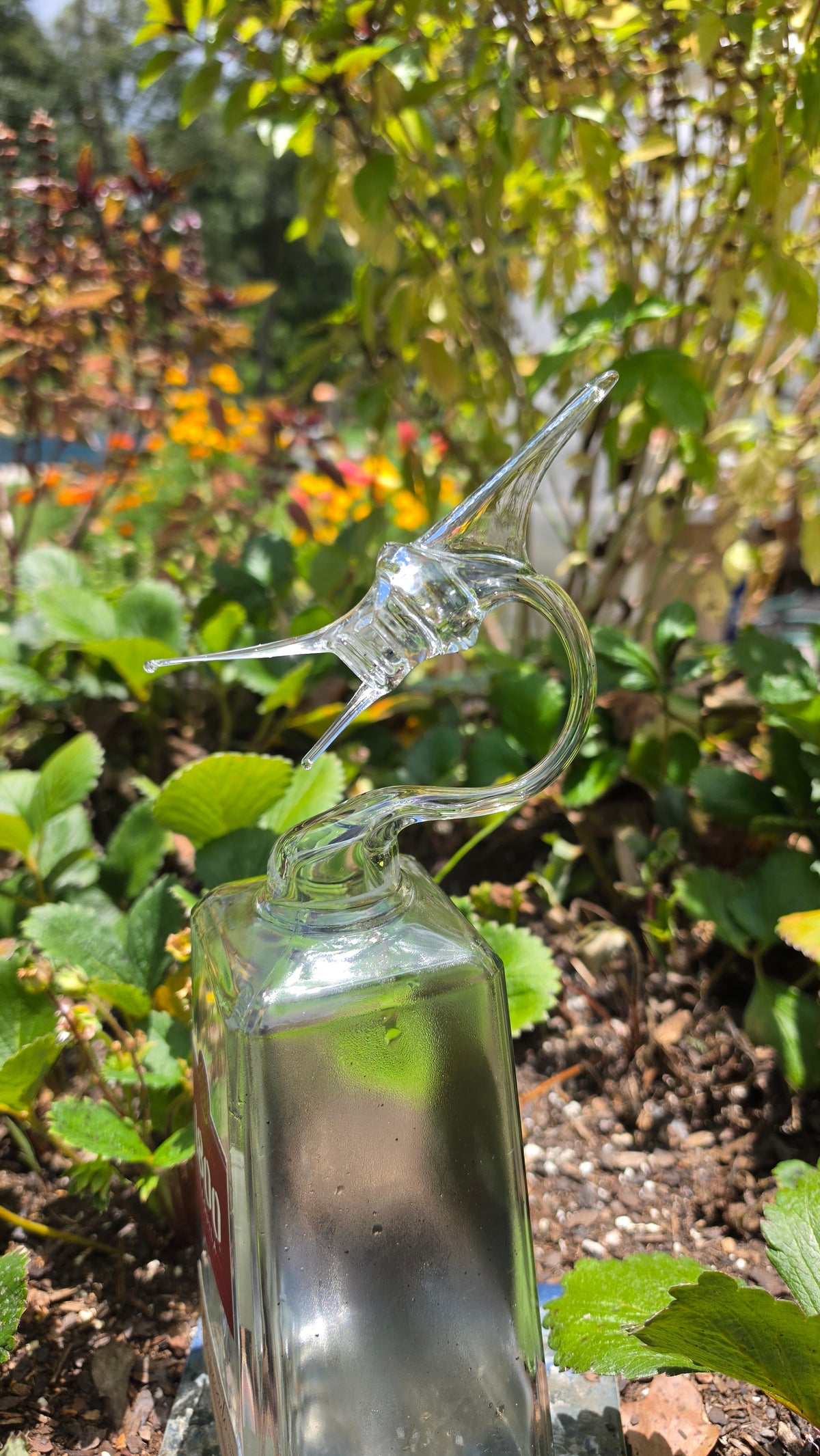 Sleek Clear Glass Marlin Bottle Sculpture – Handcrafted Glass Art