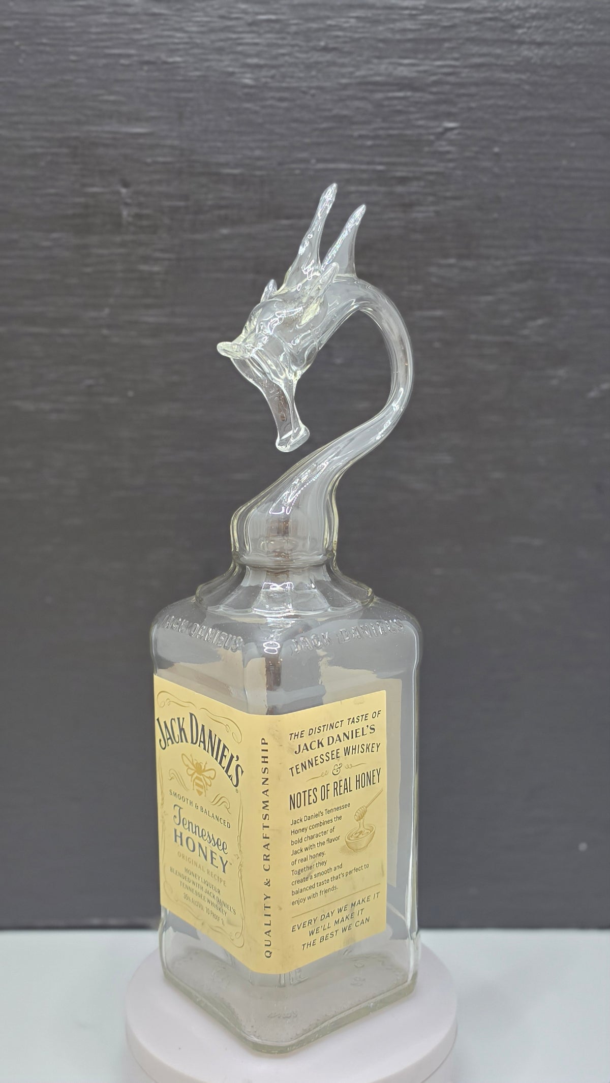 Honey Gold Glass Bottle Dragon Sculpture – Handcrafted Decorative Art