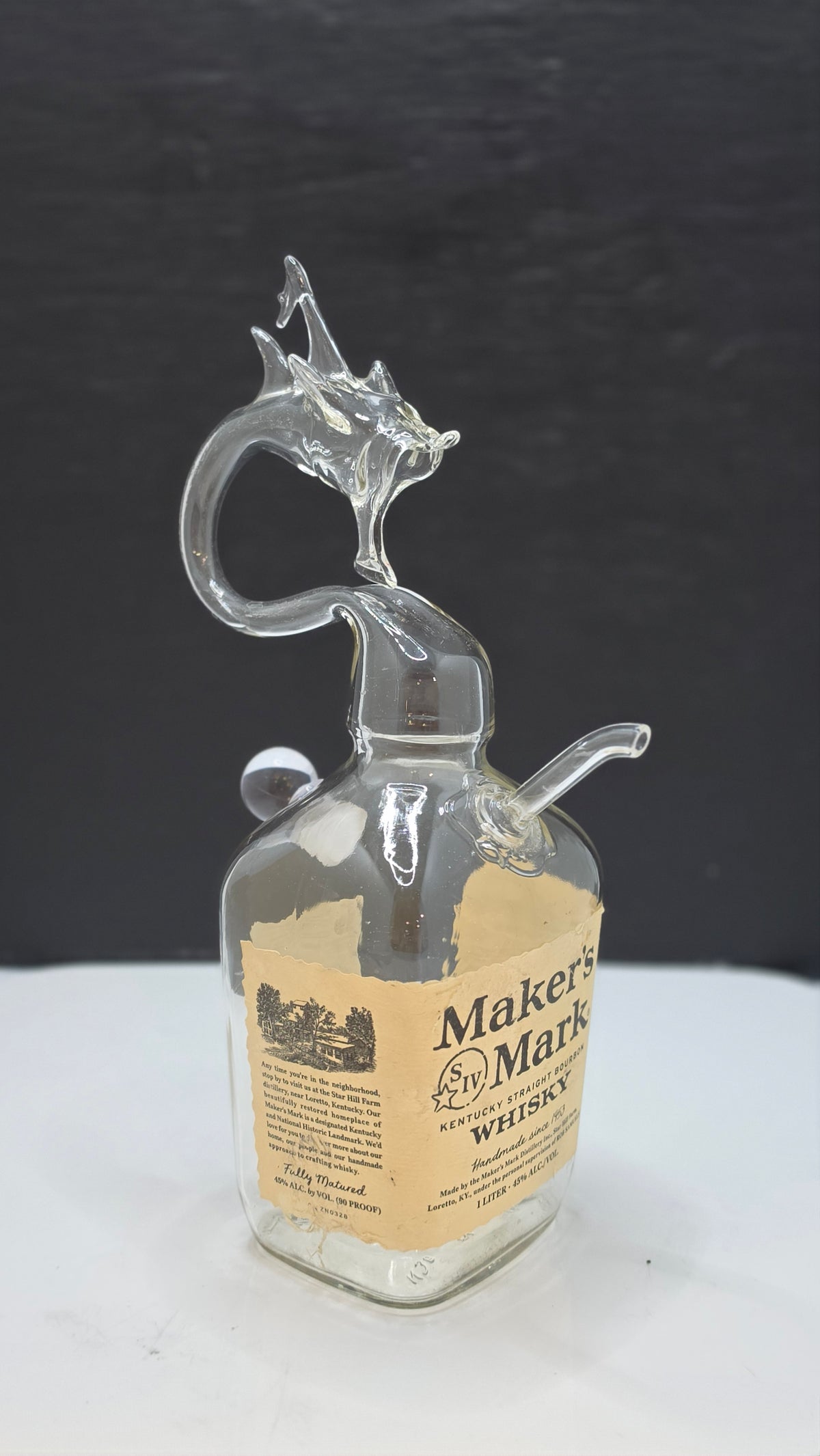 Maker's Dragon Shot Pouring Bottle — Handcrafted Glass Sculpture