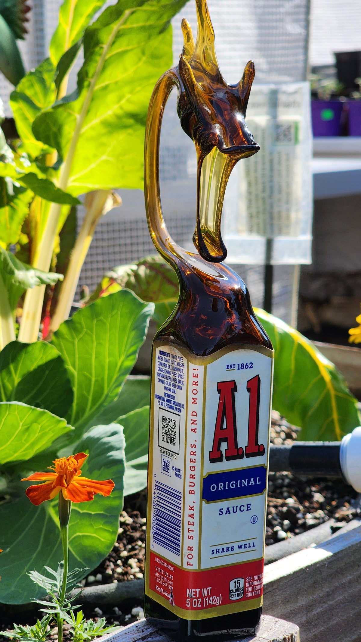 Classic Steak Sauce Dragon Bottle Sculpture – Handcrafted Kitchen Art