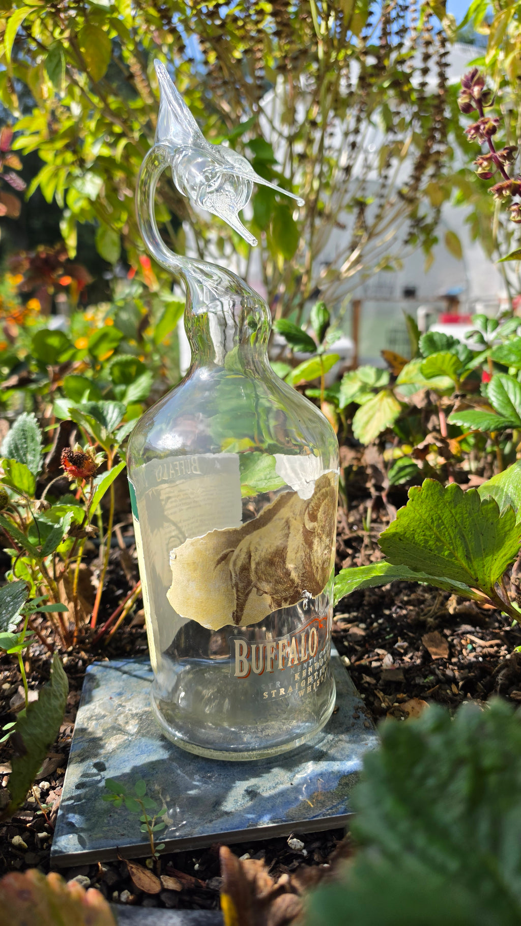 Striking Glass Marlin Bottle Sculpture – Handcrafted Decorative Art