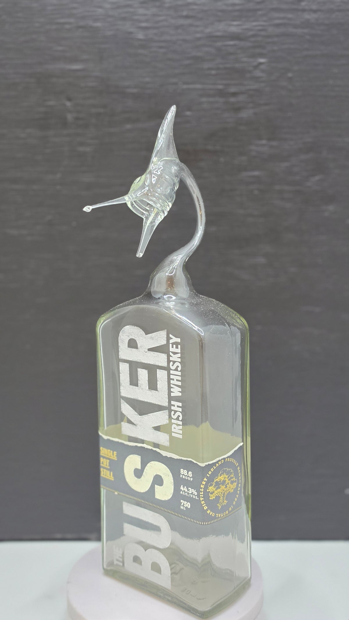 Buskers Glass Bottle Marlin Sculpture – Handcrafted Decorative Art