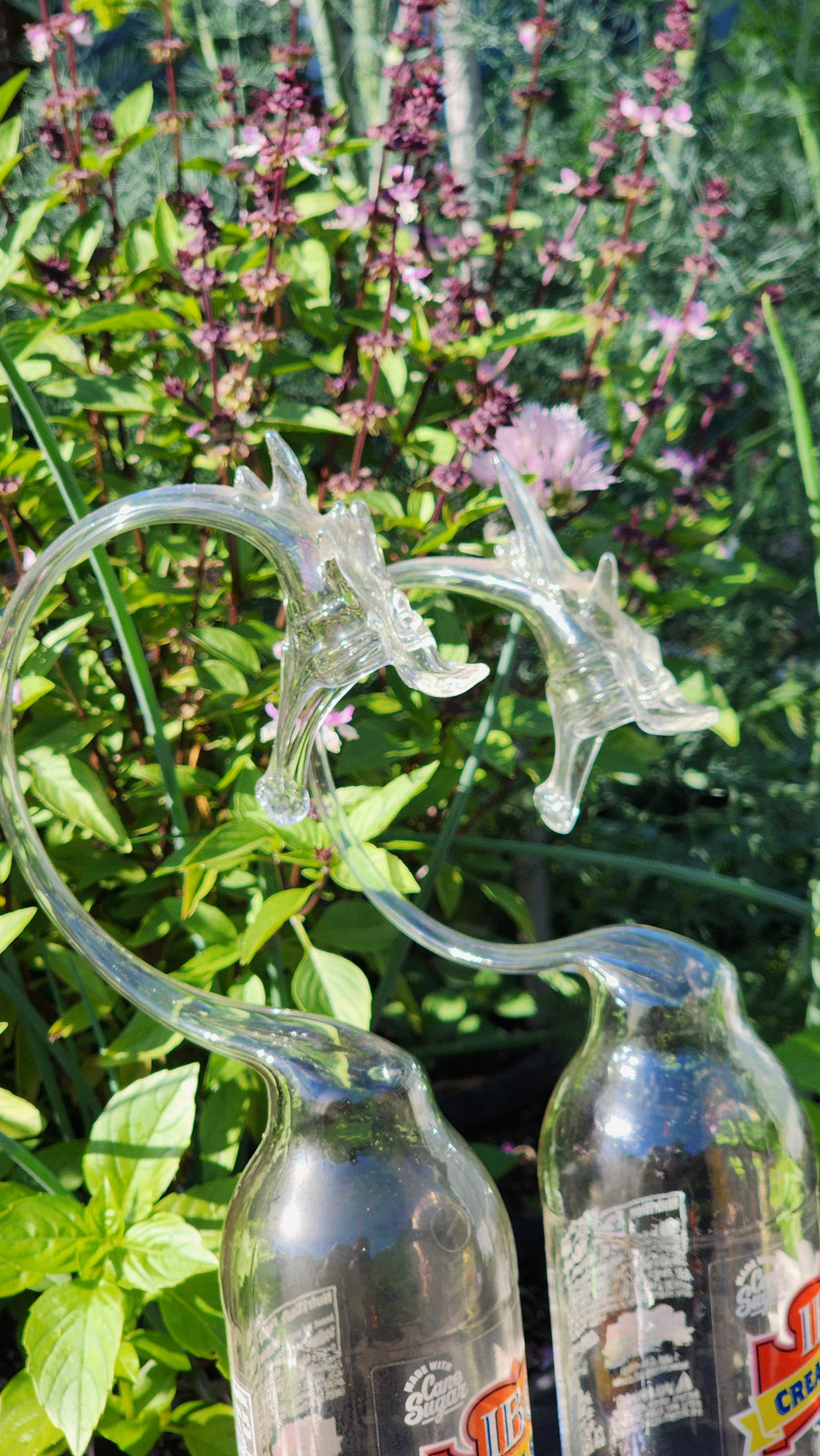 Cream Soda Dragon Bottle Sculpture Pair – Handcrafted Novelty Art Set