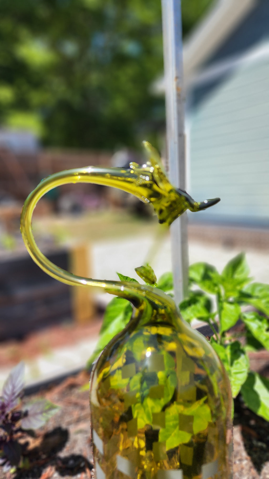 Deep Green Glass Dragon Bottle Sculpture – Large sculpted Handcrafted Art