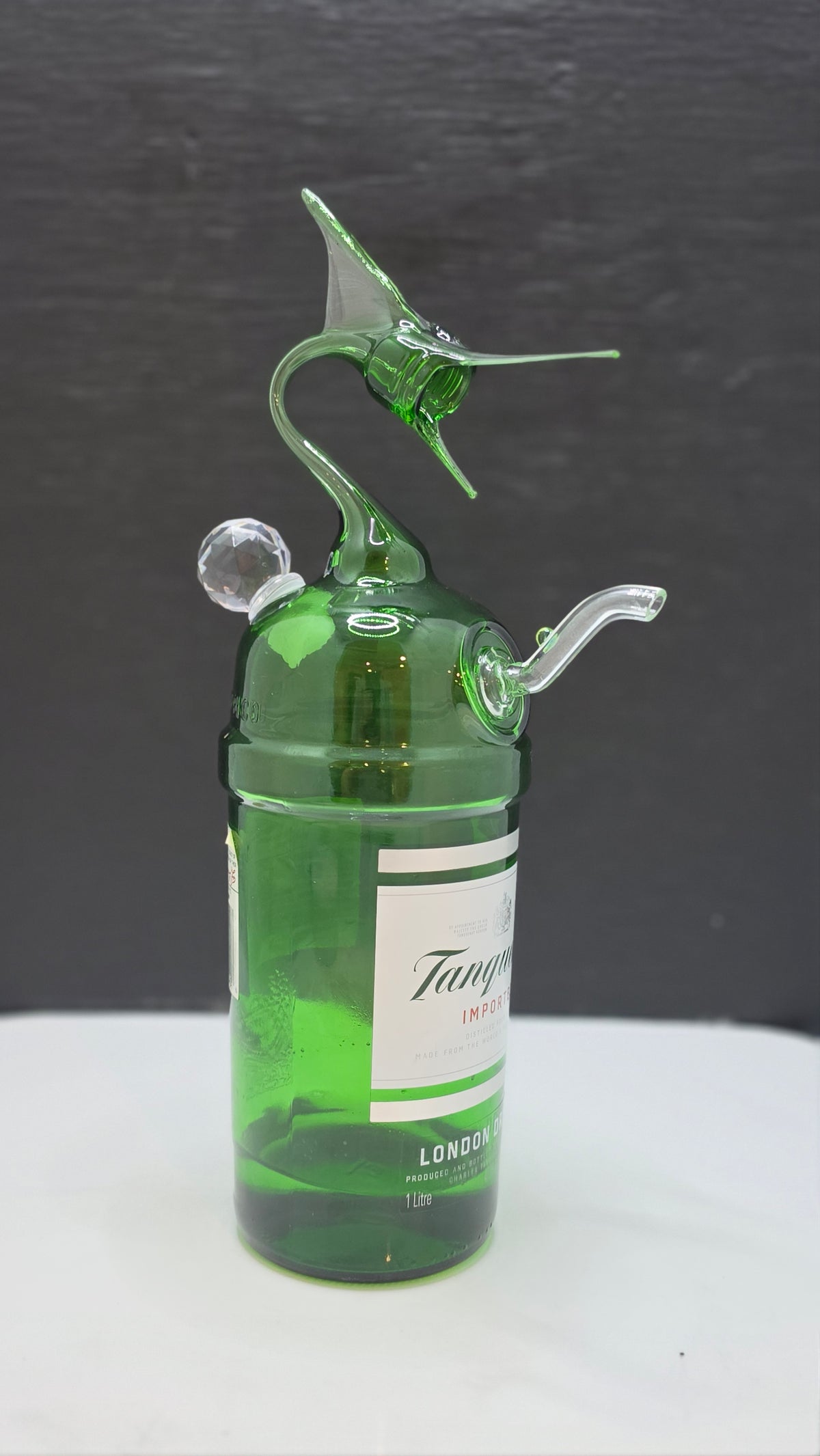 Green Marlin Shot Pouring Bottle — Handcrafted Glass Sculpture