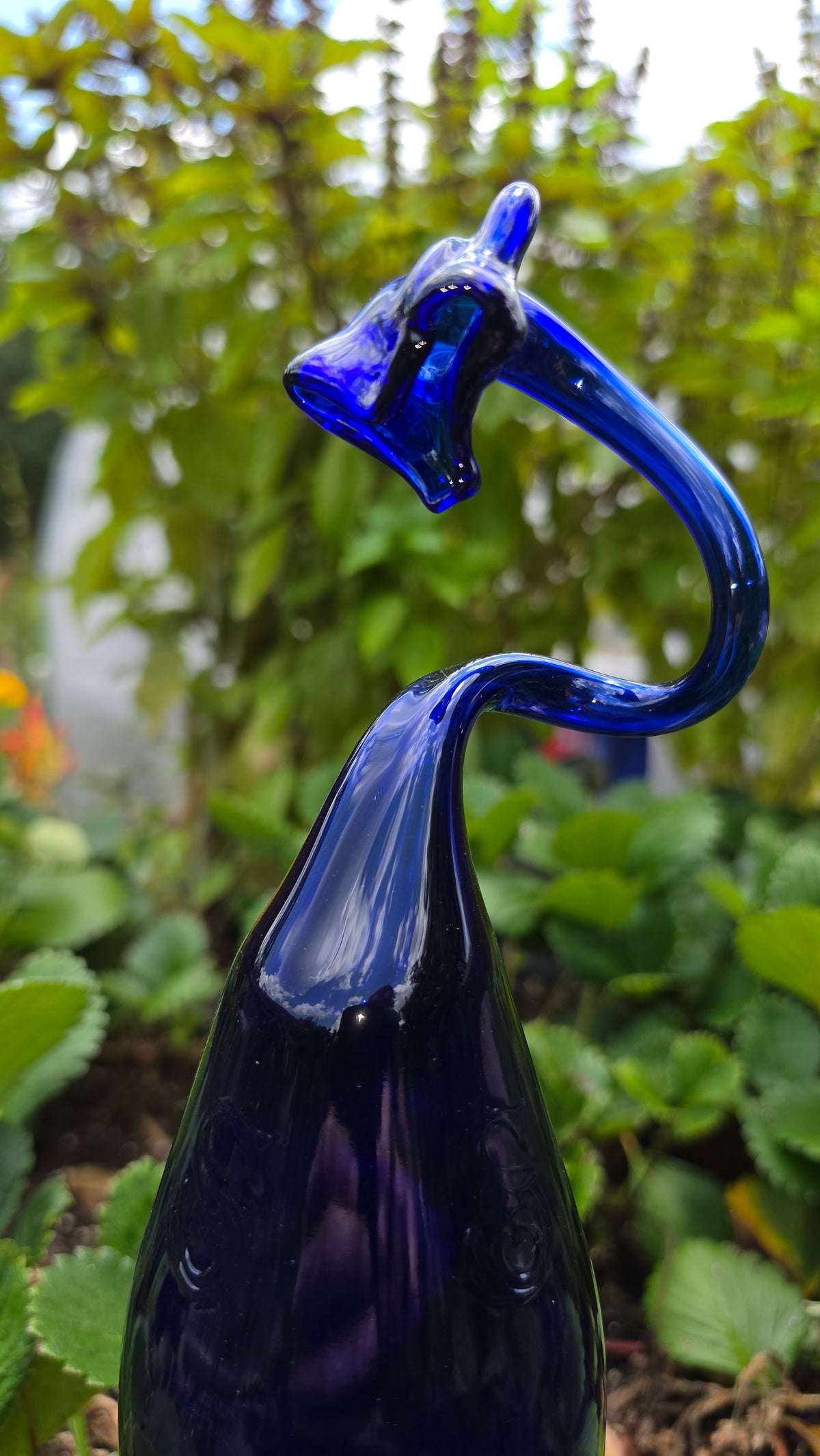 Cobalt Blue Glass Viper Sculpture – Handcrafted Art Piece
