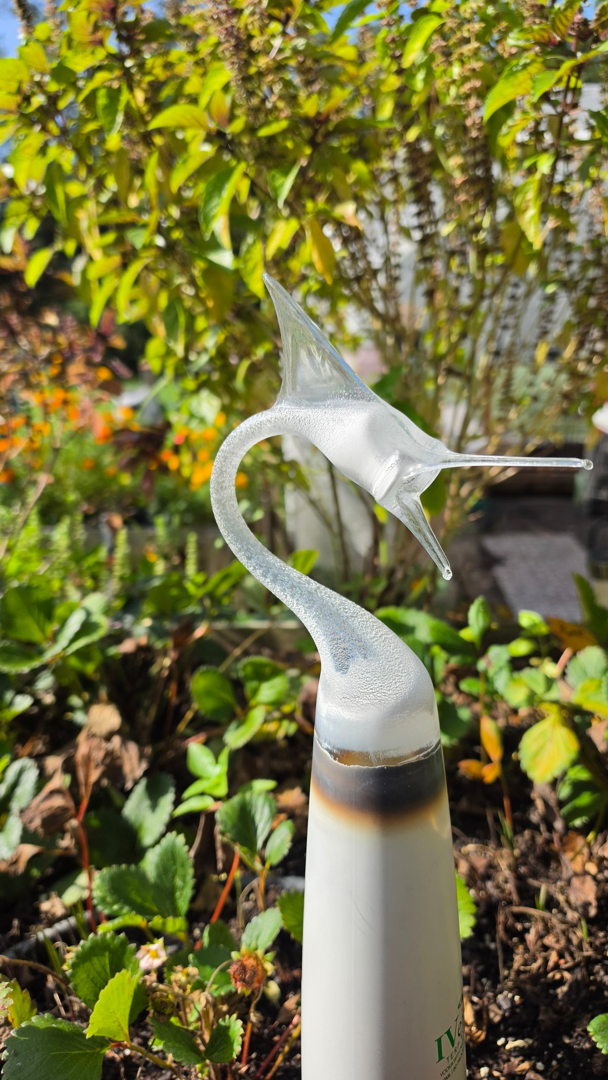 White Illuminated Glass Marlin Bottle Sculpture – LED Base Handcrafted Art