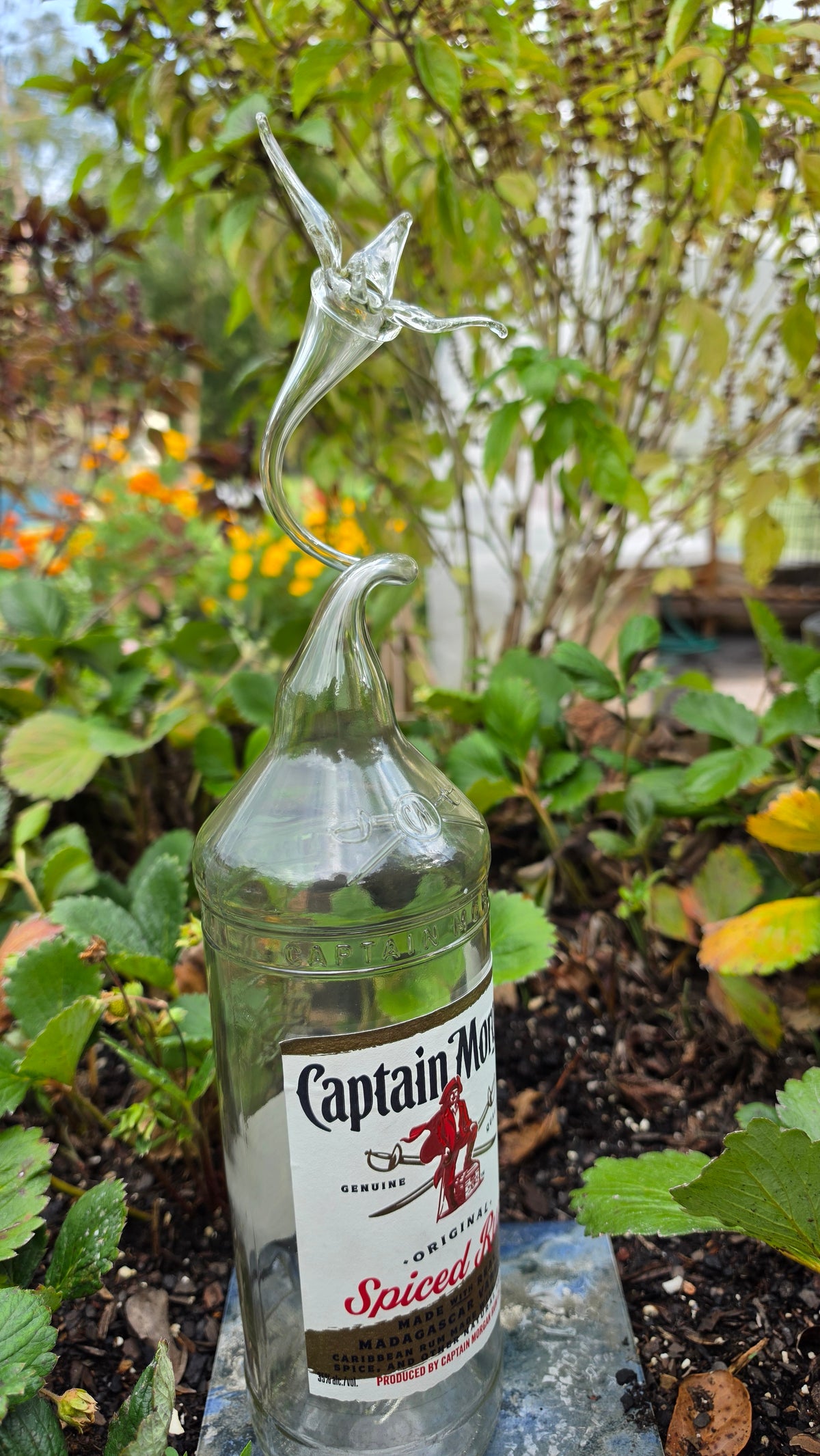 Hand-Shaped Glass Lily Bottle Sculpture – Handcrafted Floral Glass Art